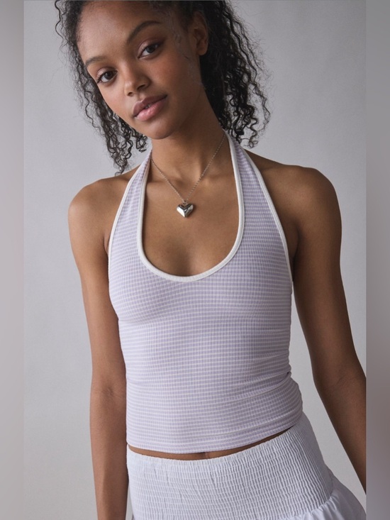 BDG Tops - BDG Joanna Ribbed Knit Halter Top -Lavender Stripe